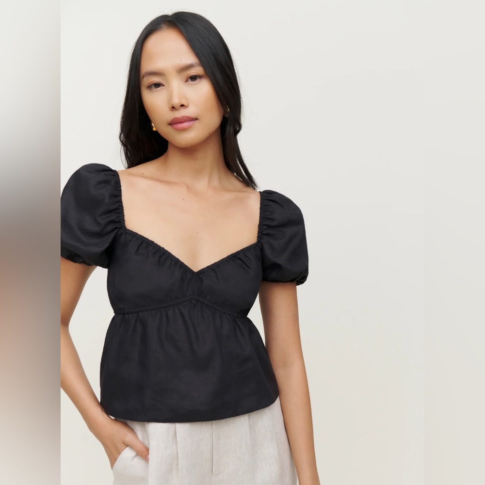 Reformation Vallory Linen Top in Black